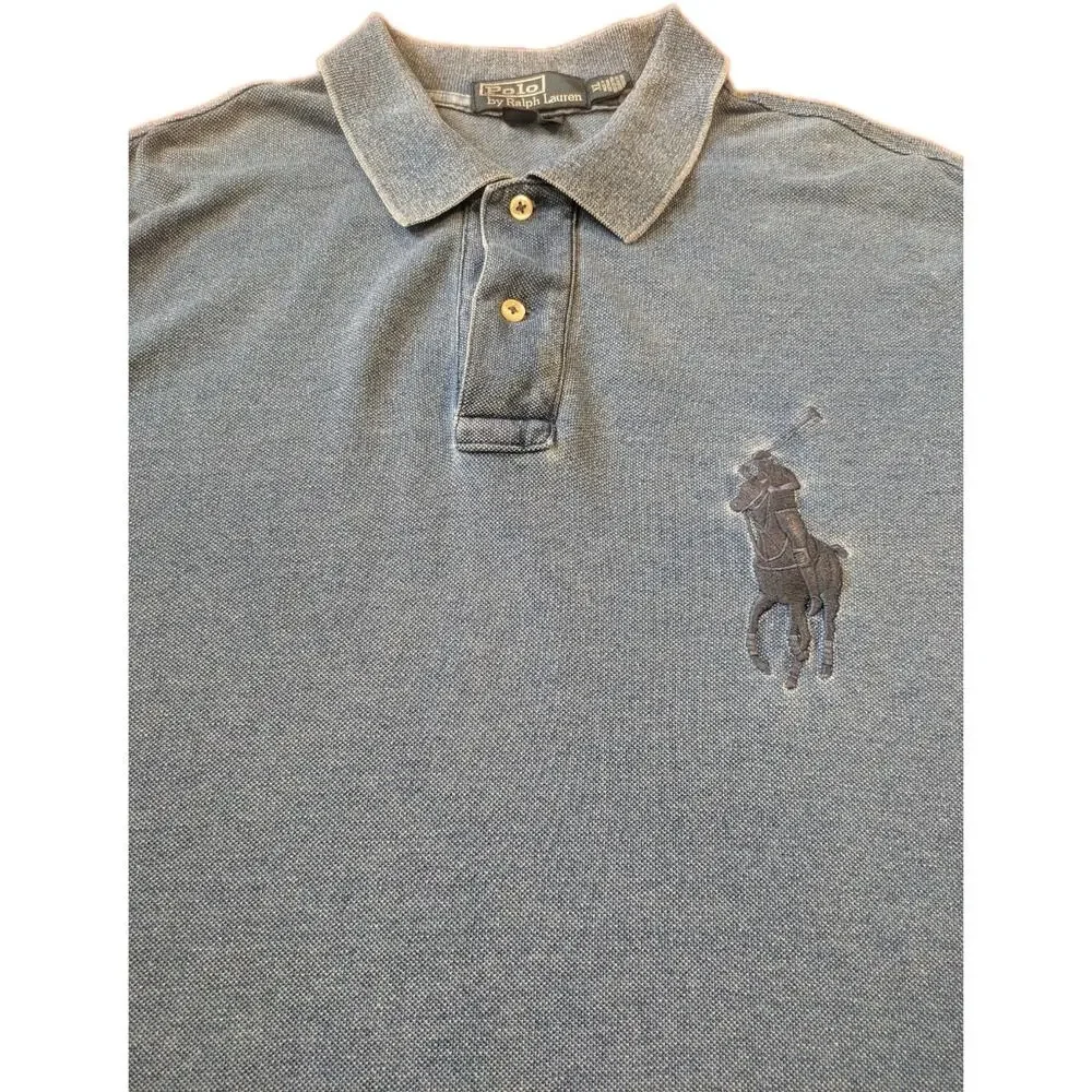 Polo Ralph Lauren Polo Shirt XL Blue Big Pony Custom Fit Faded Wash Short Sleeve